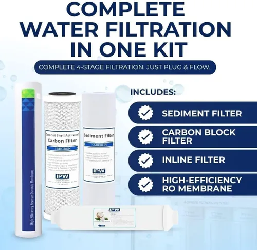 Vista 2 de IPW Industries Inc. - Filtros de repuesto de ósmosis inversa - Juego de filtros de agua con sistema RO de 4 etapas, filtración de sedimentos