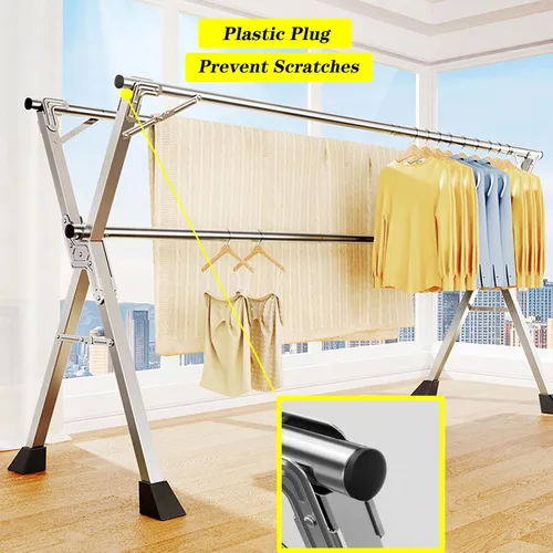 Vista 5 de Estante retráctil de secado de ropa para lavandería, perchero de acero inoxidable para lavandería (60 pulgadas)