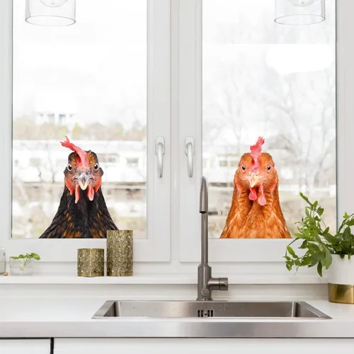 Vista 4 de Calcomanías de pared de gallina de pollo, divertidas calcomanías de pared para decoración de habitación, lindas calcomanías de pared de cabeza