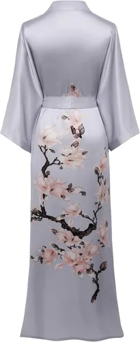 Vista 2 de BABEYOND Kimono bata larga de satén floral para dormir, bata de baño para soltera.