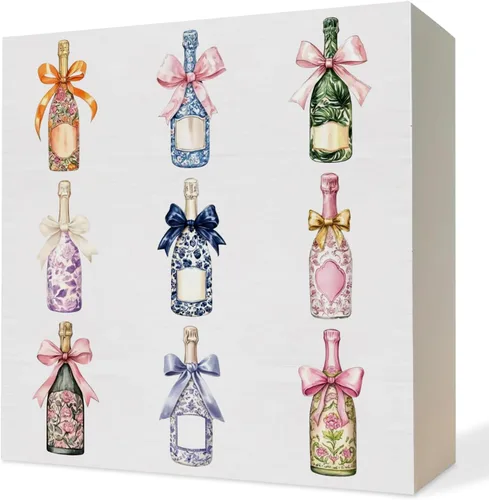 Vista 8 de Cartel de madera de champán rosa divertido, regalo de anfitriona de champán para mujeres, diseño de vino espumoso Grandmillennial, placa decorativa