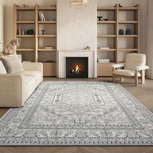 Vista 63 de SAFAVIEH ADR108B - Tapete de la colección Adirondack, 2 pies 1 pulgada x 6 pies, marfil y plateado, diseño de medallón oriental, no desprende