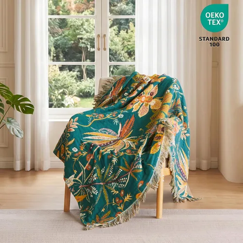 Vista 64 de MSGKV - Manta bohemia/primaveral de algodón para sofá y sala de estar, de gasa acogedora, de 50 x 60 pulgadas 50"x60" Cotton Throw, Woven Bird