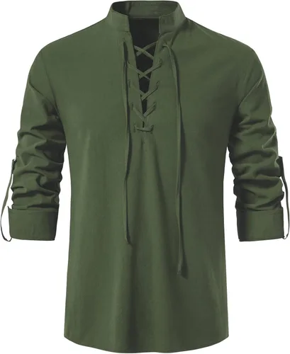 Vista 2 de LucMatton - Camisas de manga larga de estilo retro de algodón 100 para hombres de estilo medieval vikingo o hippie