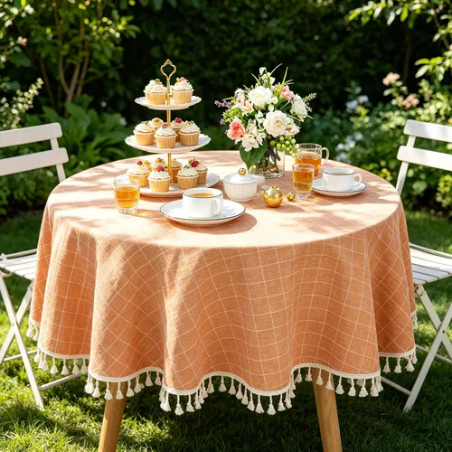Vista 8 de ShinyBeauty Mantel Redondo Rosa Bebé de 55 Pulgadas Mantel Gingham Rosa a Cuadros Mantel de Mesa de Algodón para Mesa Redonda Mantel a Cuadros Rosa