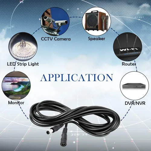 Vista 6 de 2 cables de extensión de alimentación CC de 10 pies (9.8 ft) de 12 V con conectores adaptadores de conector de alimentación (2 x macho + 2 hembra)