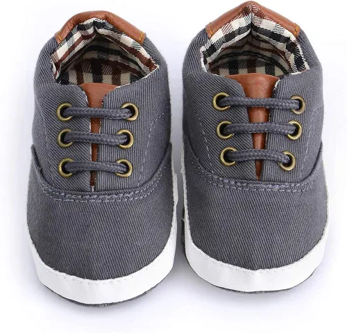 Vista 5 de Tenis unisex de lona para bebés y niñas suela de goma suave tobillo alto zapatos de cuna para niños pequeños para primeros caminos