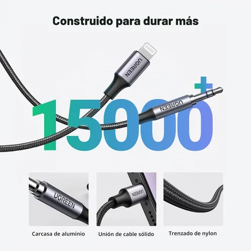 Vista 6 de UGREEN Cable auxiliar para iPhone MFi certificado Lightning a cable