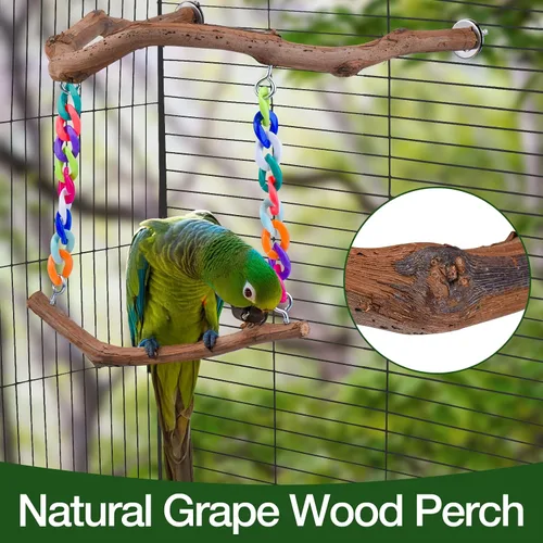 Vista 3 de Juguetes de columpio para pájaros, perca de pie con madera de uva natural, accesorios de jaula de pájaros colgantes en forma de U, juguete