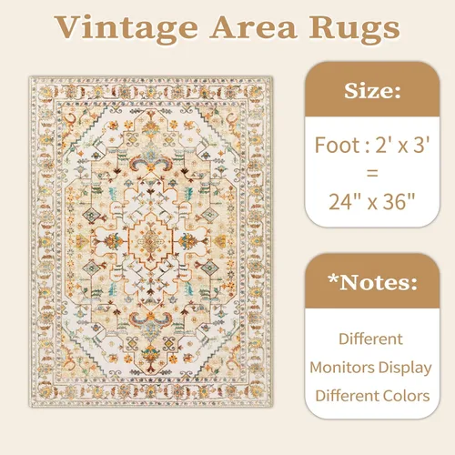 Vista 450 de SERISSA - Tapetes florales vintage, antideslizante, lavable, pequeño, ultrasuave, bohemio, de pelo bajo, para entrada, interiores, habitación