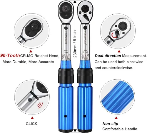 Vista 2 de Juego de llaves BULLTOOLS dinamométricas con accionamiento de 1/4 pulgadas de dirección dual. Llave dinamométrica ajustable de 90 dientes con Juego