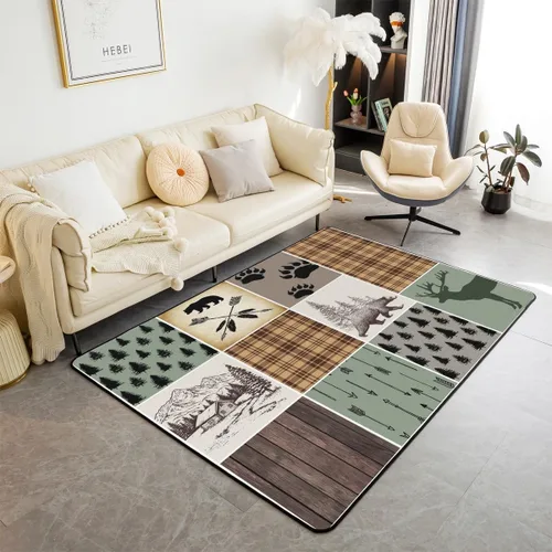 Vista 15 de Erosebridal Alfombra rústica de ciervo de 3 x 5 pies, alfombra de retazos de oso para niños, adolescentes y adultos, alfombra antideslizante de alce