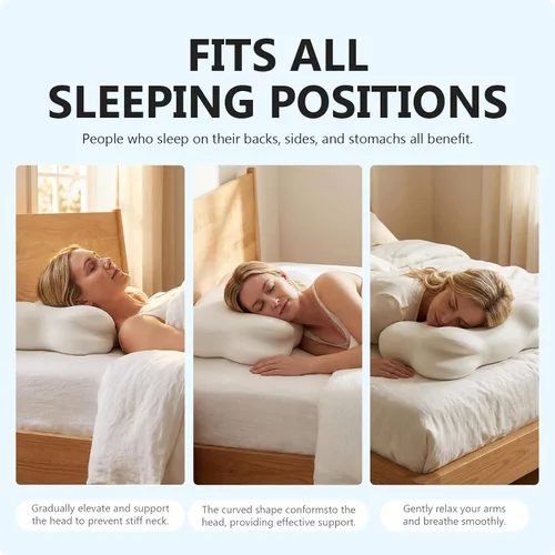 Vista 5 de Almohada Cloud de espuma viscoelástica ergonómica para el cuello cervical con funda de almohada transpirable, diseño ajustable de doble altura
