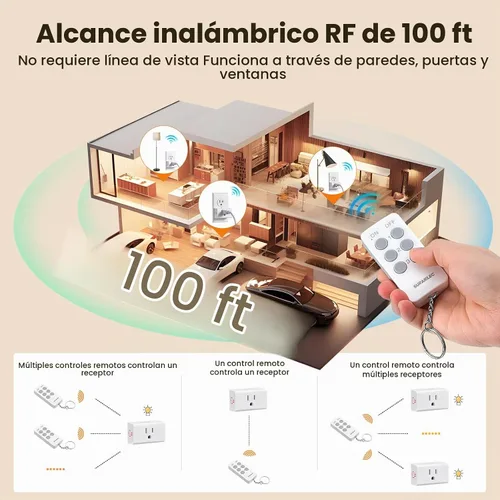 Vista 4 de SURAIELEC Toma de corriente con control remoto, interruptor de luz inalámbrico, 3 tomas + 1 control remoto, 15 amperios, rango de 100 pies, sin
