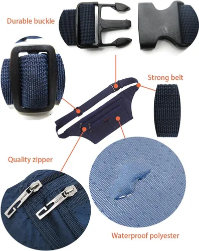 Vista 38 de Bolsa de cintura ultrafino con ranuras c/visualización para tarjeta de crédito, para deportes, aire libre, correr, caminar, viajes.