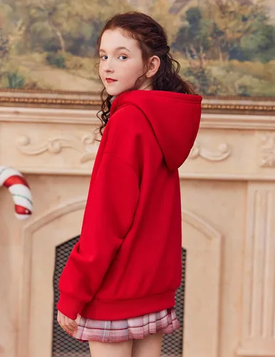 Vista 3 de Arshiner Sudaderas con Capucha de Gran Tamaño para Niñas Sudaderas Pullover de Forro Polar Conjuntos Casuales de Moda para Niños Ropa de Otoño Rojo