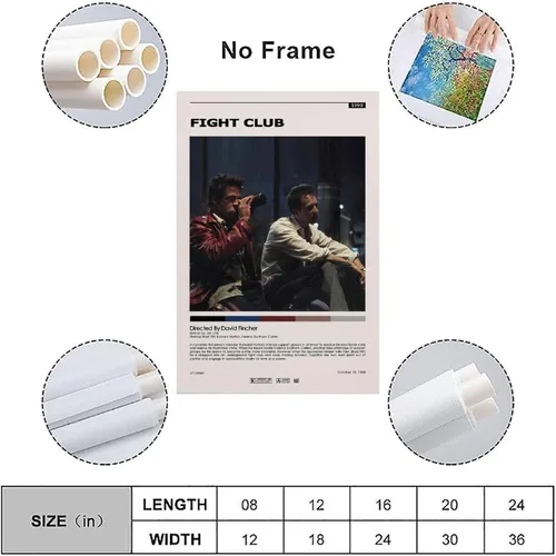 Vista 3 de Póster de película clásica de Fight Club 1999, lienzo, pintura, decoración de pared, póster de dormitorio, gimnasio, regalo decorativo, 12 x 18