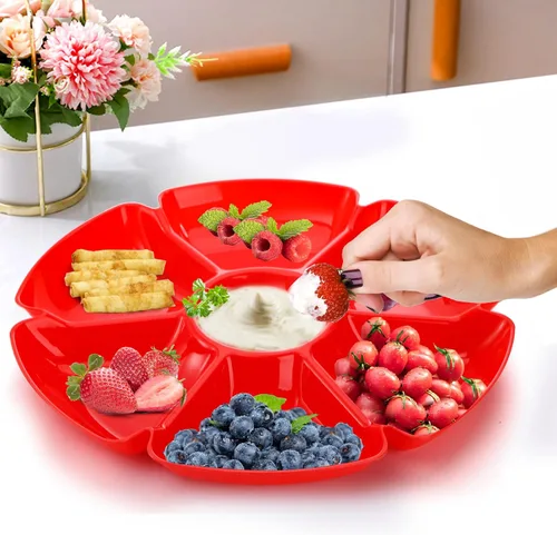 Vista 8 de AVLA 12 bandejas de plástico para servir aperitivos, platos divididos de 12 pulgadas irrompibles con chips y inmersión, platos redondos de 7