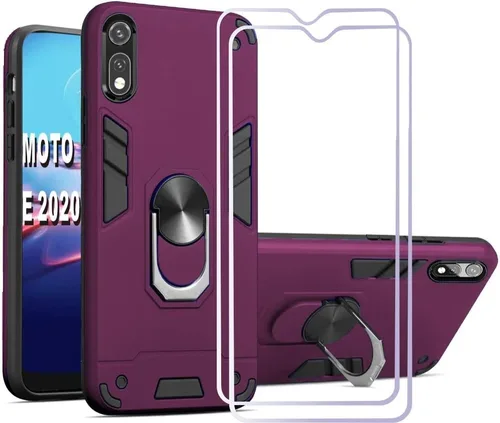 Vista 7 de Moto E 2020, Moto e xt2052dl - Funda para teléfono, protector de pantalla [2 unidades] Anillo de metal giratorio de 360 grados delgado, absorción