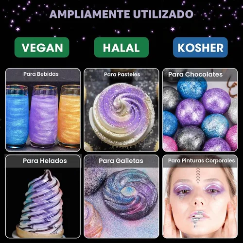 Vista 2 de NiHome Polvo brillante comestible con purpurina para bebidas, postres Púrpura