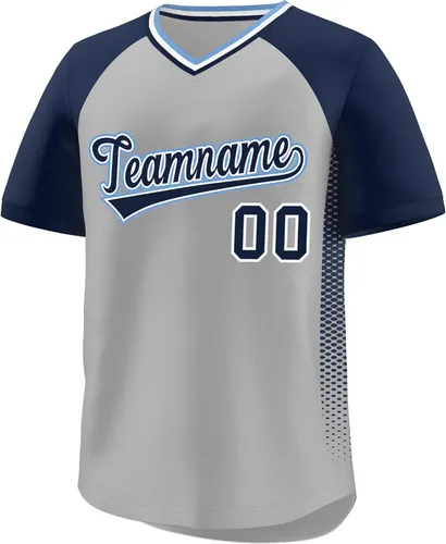 Vista 29 de Camiseta de béisbol personalizada con cuello en V para hombres, mujeres y jóvenes, camisetas de béisbol personalizadas con costuras o estampadas