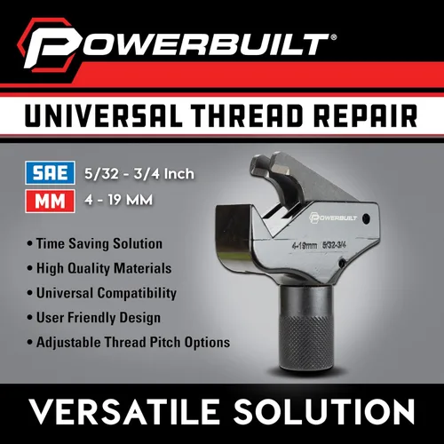 Vista 7 de Powerbuilt Herramienta Universal de Reparación de Roscas 5/32" - 3/4" SAE / 4-19mm Métrico, Herramienta para Reparar Roscas Dañadas - 643030ECE