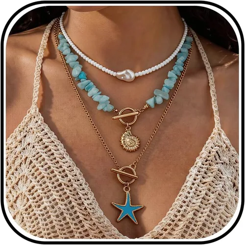 Vista 23 de Collar de concha marina de Your Always Charm para mujer, collar de concha ajustable con capas de encanto de concha marina para mujer, atuendos de A
