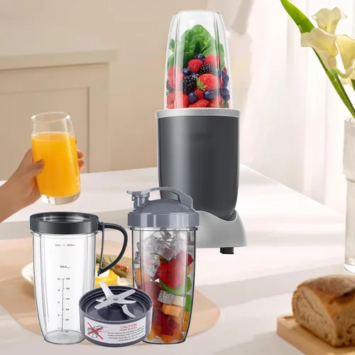 Vista 7 de NutriBullet - Juego de 8 tazas y cuchillas de repuesto NutriBullet de 32 onzas con 1 tapa abatible para llevar y 1 mango de anillo para licuadora