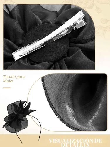 Vista 6 de Yokawe Tocado con plumas y plumas, diadema de cóctel para fiesta de té para mujer Negro