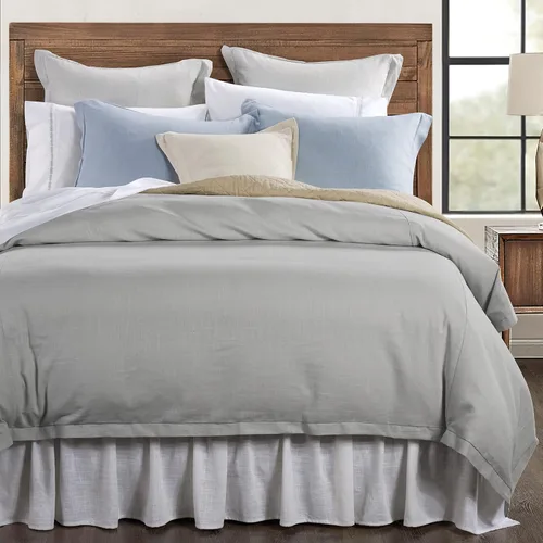 Vista 2 de HiEnd Accents Hera - Juego de edredón de lino a medida de 3 piezas con fundas de almohada, juego de ropa de cama de color liso gris Queen