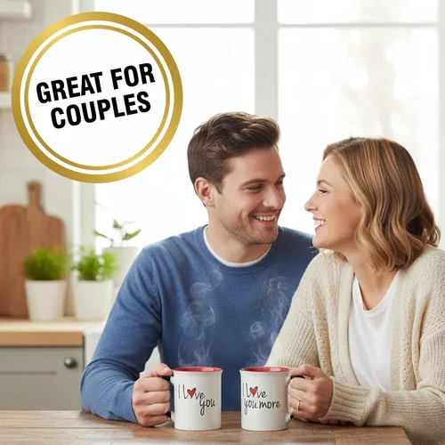 Vista 2 de Cottage Creek Tazas Juego de 2 tazas de café de cerámica de 16 onzas Tazas de café I Love You More para hombres y mujeres Perfecto compromiso
