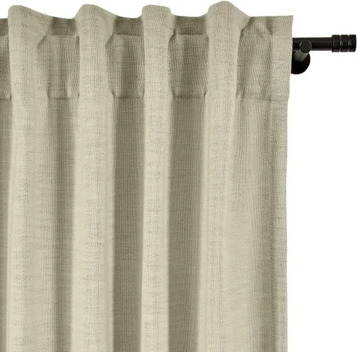 Vista 2 de TWOPAGES Cortina de lino beige sólido de algodón con pestaña trasera, elegante cortina natural para cocina (1 panel, 50 x 63 pulgadas)