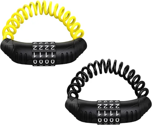 Vista 7 de KVAEY 2 candados de cable para casco de motocicleta, antirrobo con código de combinación digital de 4 unidades, bloqueo de cable retráctil