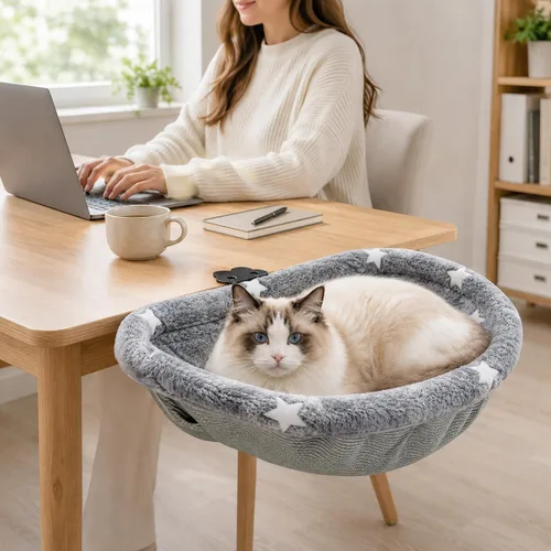 Vista 8 de Cama de escritorio para gatos, hamaca de escritorio ajustable para Grisclaro