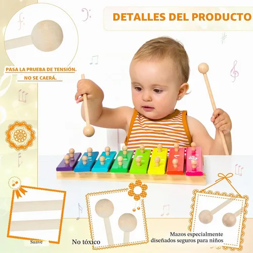 Vista 2 de Boao 20 mazos de madera Glockenspiel para niños, cabeza redonda de 8.2