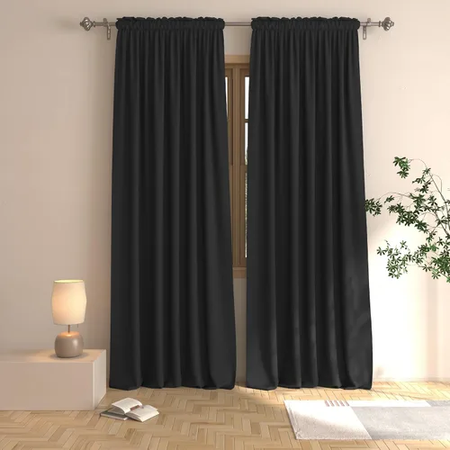 Vista 43 de UPOPO Cortinas beige de 45 pulgadas de largo para oscurecer la habitación, paneles de cortina para ventana, bolsillo para cortinero, cortinas