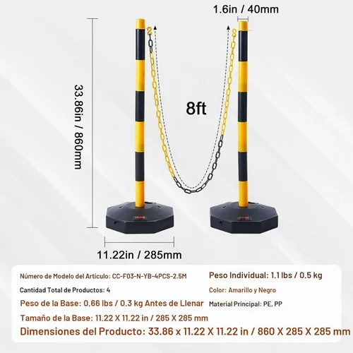 Vista 7 de VEVOR Conos de poste delineador de tráfico ajustable, paquete de 4, barrera delineadora de seguridad de tráfico con base rellenable de 8 pies