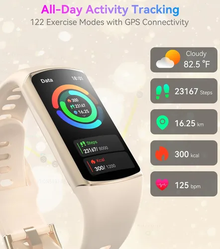 Vista 5 de Reloj inteligente con monitor de actividad física con frecuencia cardíaca 24/7, monitor de presión arterial de oxígeno en sangre, monitor de sueño