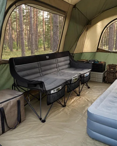 Vista 2 de Timber Ridge Silla de campamento acolchada para 3 personas con portavasos y bolsillos, sillas de campamento plegables para exteriores, capacidad