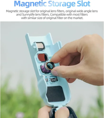 Vista 3 de Taoke Funda protectora con cordón compatible con DJI Osmo Pocket 3 (azul) Tapa de almacenamiento para filtros y lente gran angular, cardán