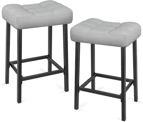Vista 14 de ERGOSEAT Juego de 2 taburetes de bar de altura de mostrador de 24 pulgadas Parte trasera de metal - Negro