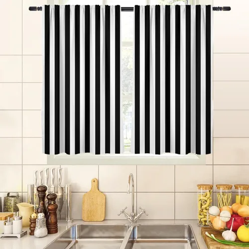 Vista 23 de zokyer Cortinas de ventana a rayas beige crema, modernas rayas verticales de 63 pulgadas de largo, 2 paneles, cortinas bohemias neutras para niños