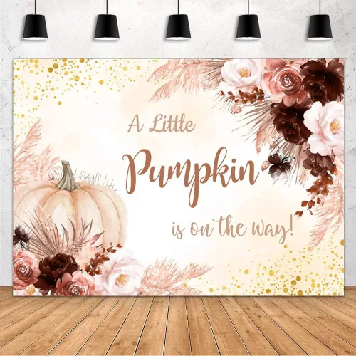Vista 6 de MEHOFOND Fondo bohemio de calabaza para baby shower, decoración de fiesta de otoño de 7 x 5 pies, pancarta de Acción de Gracias, fotografía de Azul