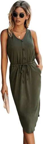 Vista 7 de SweatyRocks Vestido midi sin mangas con cintura ajustable y bolsillo para mujer