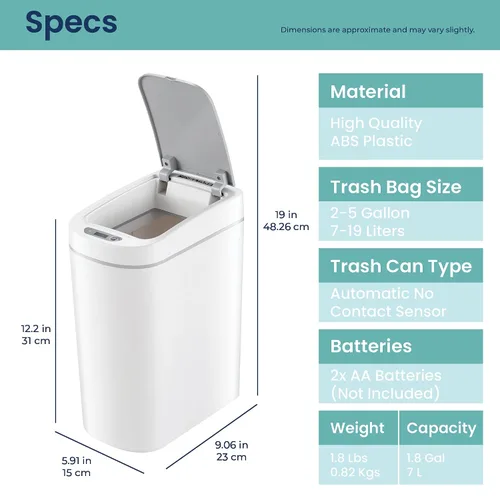 Vista 7 de Ninestars Cubo de basura automático con sensor de movimiento para baño, 1.8 galones, apertura inteligente, para baño, dormitorio, cocina, oficina