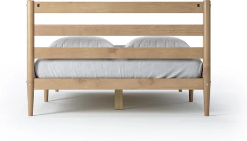 Vista 5 de Camaflexi Mid-Century - Cama de plataforma moderna, madera maciza, cabecera de listones, base de colchón de 10 listones de madera, no necesita Roble