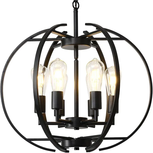 Vista 8 de Lámpara de araña negra con vidrio transparente para comedor, iluminación colgante de granja, lámpara de techo de globo de 4 luces