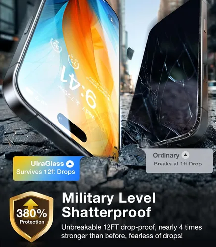 Vista 3 de UltraGlass TOP 9H+ - Protector de pantalla de vidrio para iPhone 13 [grado militar inastillable y más duradero] Protector de pantalla completa 13