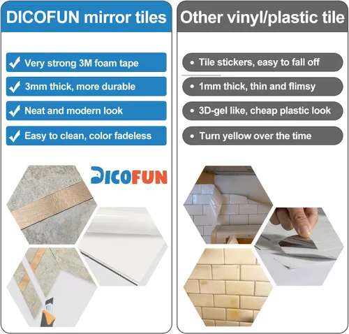 Vista 4 de DICOFUN 10 hojas de espiga para despegar y pegar, PVC de piedra beige para salpicaduras, azulejos de pared autoadhesivos con aspecto de mármol