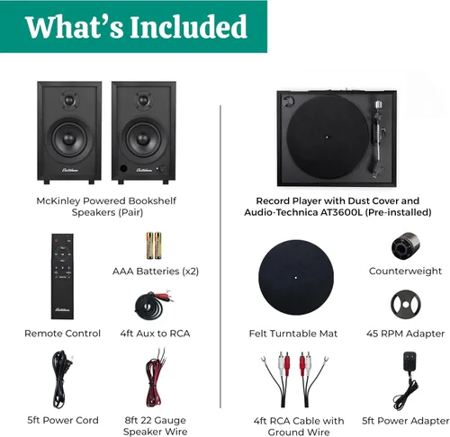Vista 9 de Electrohome Montrose Record Player Stereo System, 4" Bluetooth Powered Bookshelf Speakers, Belt-Drive Turntable with Audio-Technica Stylus, Speed